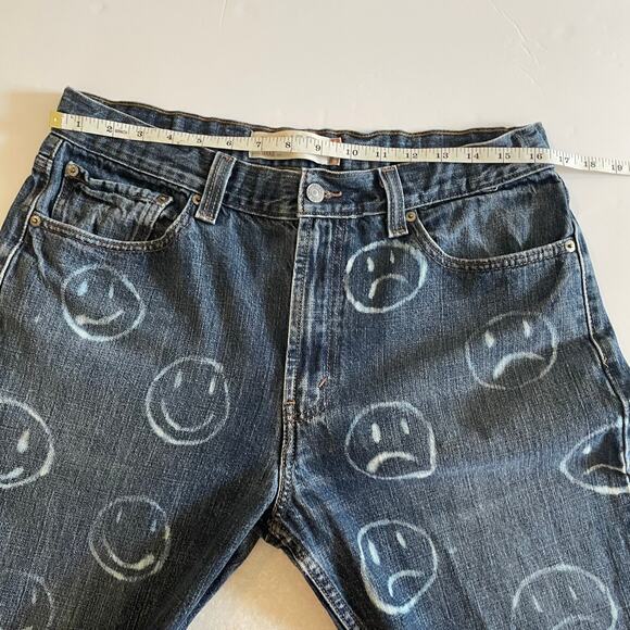 LEVI'S 505 Regular Fit Bleach Smiley Face Denim Jeans Frayed Hem Size 34/30 - Picture 12 of 16